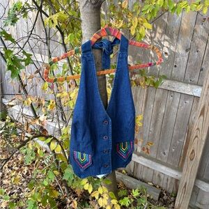 Vintage Blue Jean Jacket with Colorful Embroidery
